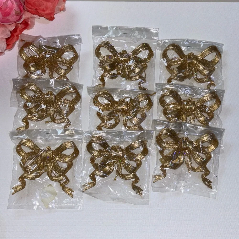 Gold Ribbon Ornament Roman Inc Gold Ornament 9 NEW GOLD GLITTER BOW ORNAMENTS
